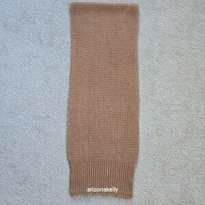 NWOT Tan Waffle Cashmere Knit Scarf With Ribbed Ends Thick
